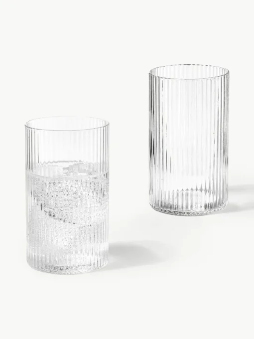 Mundgeblasene Longdrinkgläser Ripple mit Rillenrelief, 4 Stück
