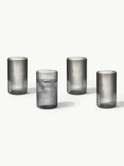 Mundgeblasene Longdrinkgläser Ripple mit Rillenrelief, 4 Stück