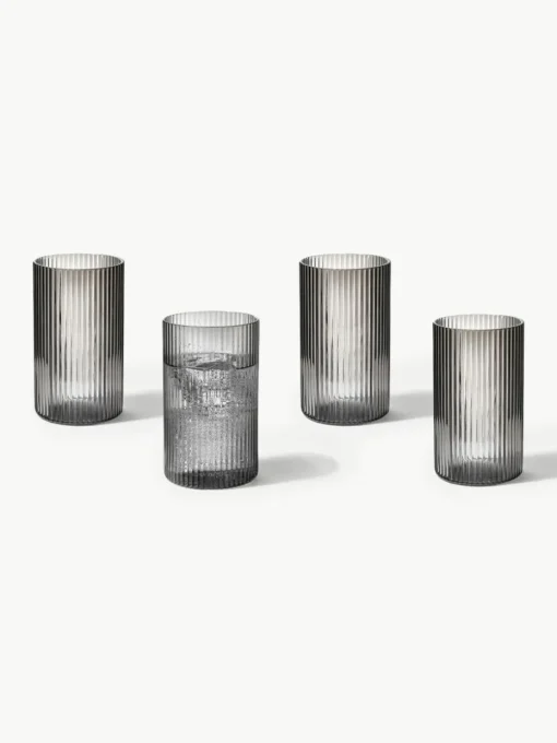 Mundgeblasene Longdrinkgläser Ripple mit Rillenrelief, 4 Stück
