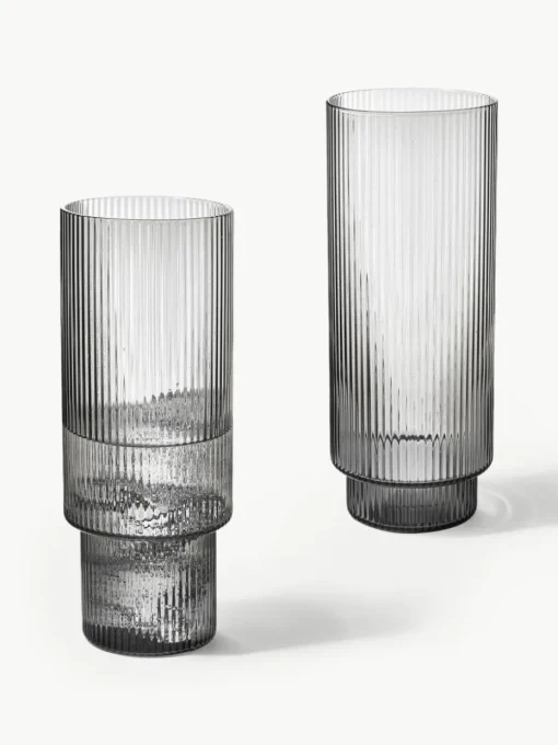 Mundgeblasene Longdrinkgläser Ripple mit Rillenrelief, 4er-Set