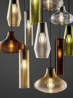 Mundgeblasene Pendelleuchte Clio aus getöntem Glas