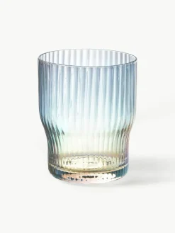 Mundgeblasene Wassergläser Juno mit Rillenrelief und Perlmuttglanz, 4 Stück