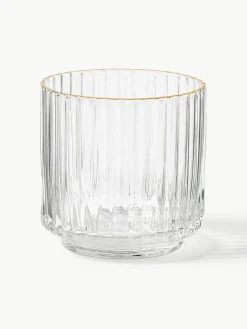 Mundgeblasene Wassergläser Aleo mit goldfarbenem Rand, 4 Stück