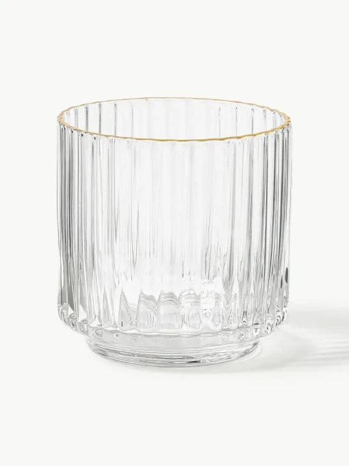 Mundgeblasene Wassergläser Aleo mit goldfarbenem Rand, 4 Stück