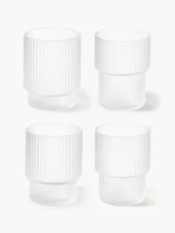 Mundgeblasene Wassergläser Ripple mit Rillenrelief, 4er-Set