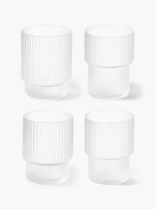 Mundgeblasene Wassergläser Ripple mit Rillenrelief, 4er-Set