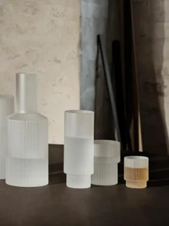Mundgeblasene Wassergläser Ripple mit Rillenrelief, 4er-Set