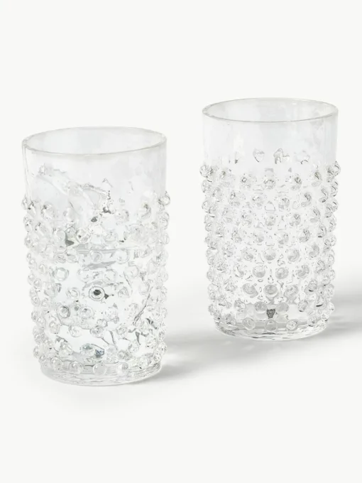 Mundgeblasene Wassergläser Hobnail, 6 Stück