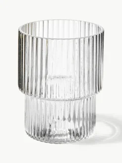 Mundgeblasene Wassergläser Ripple mit Rillenrelief, 4er-Set