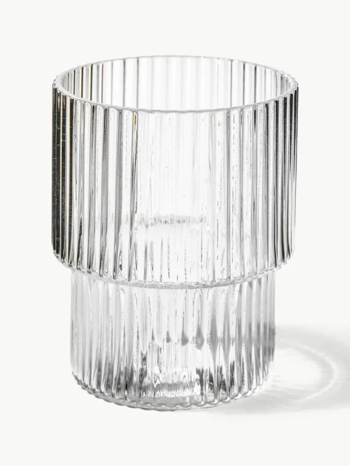 Mundgeblasene Wassergläser Ripple mit Rillenrelief, 4er-Set