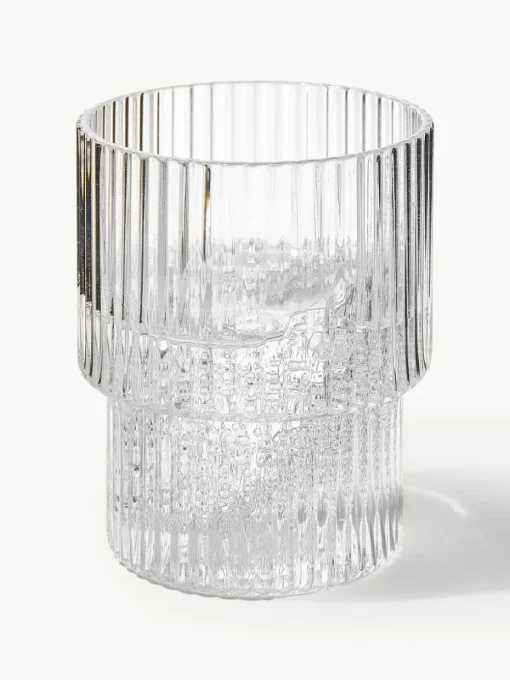 Mundgeblasene Wassergläser Ripple mit Rillenrelief, 4er-Set