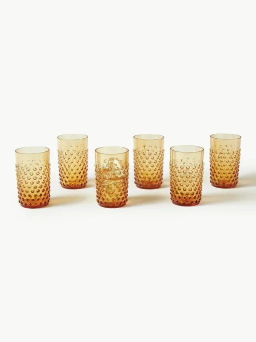 Mundgeblasene Wassergläser Hobnail, 6 Stück