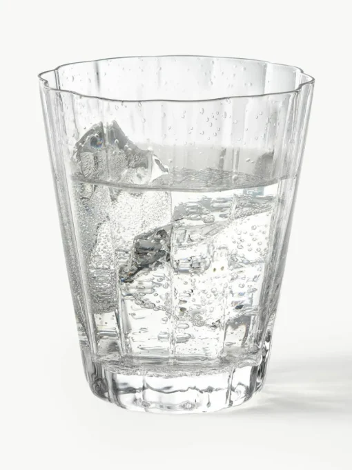 Mundgeblasene Wassergläser Scallop Glasses mit Rillenstruktur, 4 Stück