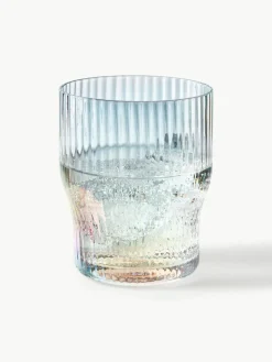 Mundgeblasene Wassergläser Juno mit Rillenrelief und Perlmuttglanz, 4 Stück