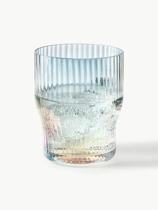 Mundgeblasene Wassergläser Juno mit Rillenrelief und Perlmuttglanz, 4 Stück