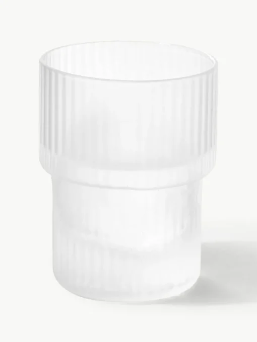 Mundgeblasene Wassergläser Ripple mit Rillenrelief, 4er-Set