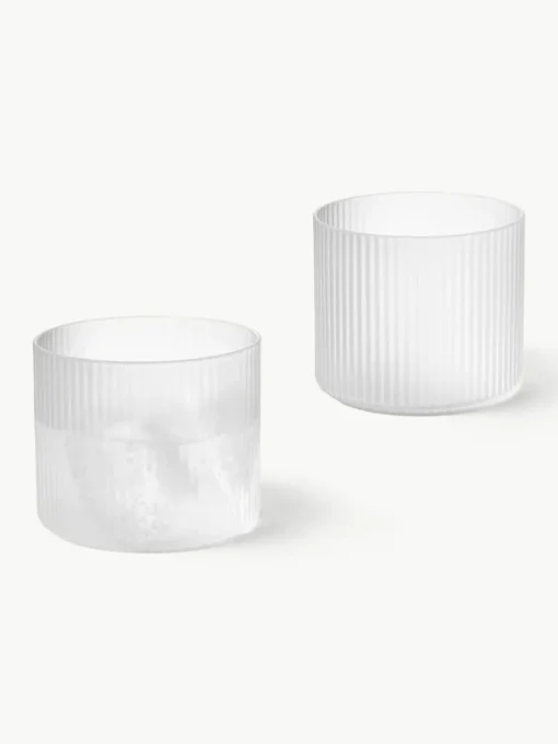 Mundgeblasene Wassergläser Ripple mit Rillenrelief, 4 Stück