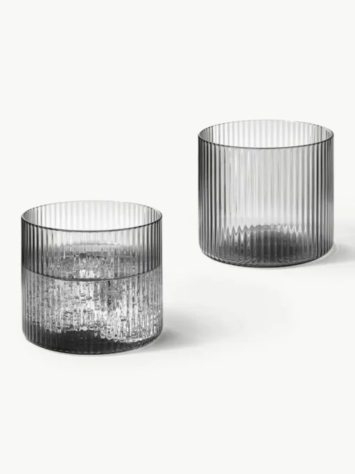 Mundgeblasene Wassergläser Ripple mit Rillenrelief, 4 Stück
