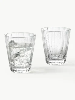 Mundgeblasene Wassergläser Scallop Glasses mit Rillenstruktur, 4 Stück