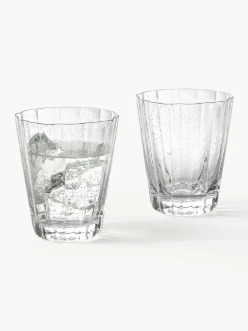 Mundgeblasene Wassergläser Scallop Glasses mit Rillenstruktur, 4 Stück