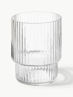 Mundgeblasene Wassergläser Ripple mit Rillenrelief, 4er-Set