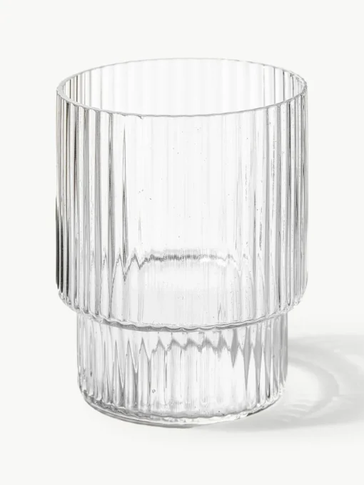 Mundgeblasene Wassergläser Ripple mit Rillenrelief, 4er-Set