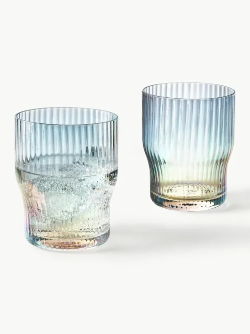 Mundgeblasene Wassergläser Juno mit Rillenrelief und Perlmuttglanz, 4 Stück