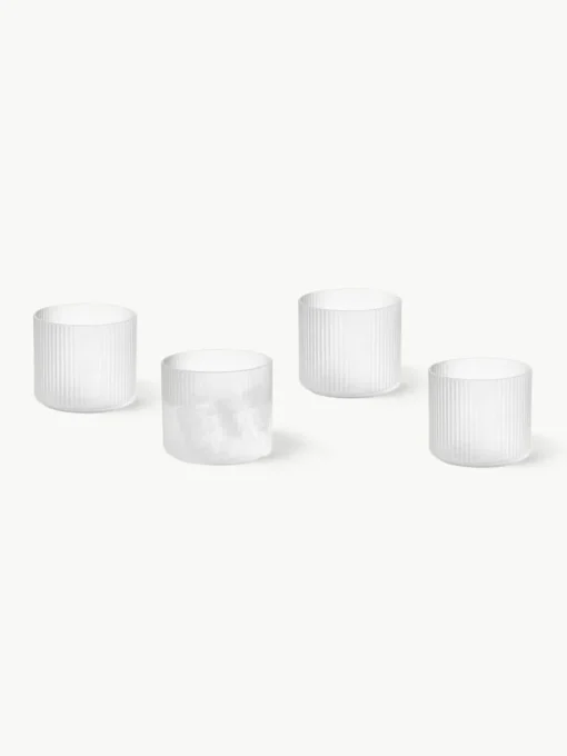 Mundgeblasene Wassergläser Ripple mit Rillenrelief, 4 Stück