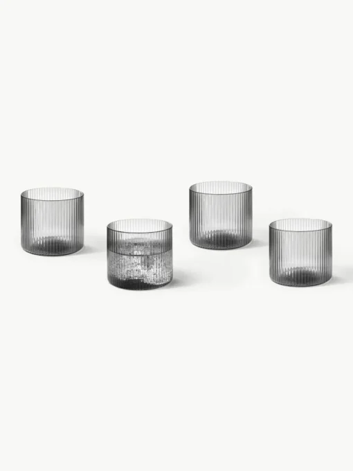 Mundgeblasene Wassergläser Ripple mit Rillenrelief, 4 Stück