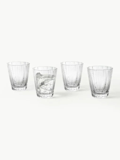 Mundgeblasene Wassergläser Scallop Glasses mit Rillenstruktur, 4 Stück
