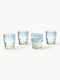 Mundgeblasene Wassergläser Juno mit Rillenrelief und Perlmuttglanz, 4 Stück