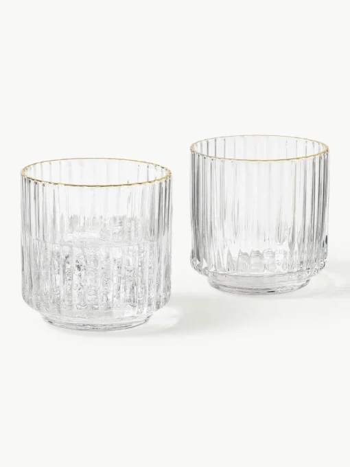 Mundgeblasene Wassergläser Aleo mit goldfarbenem Rand, 4 Stück