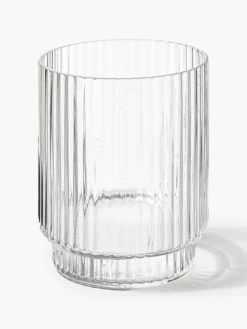 Mundgeblasene Wassergläser Ripple mit Rillenrelief, 4er-Set