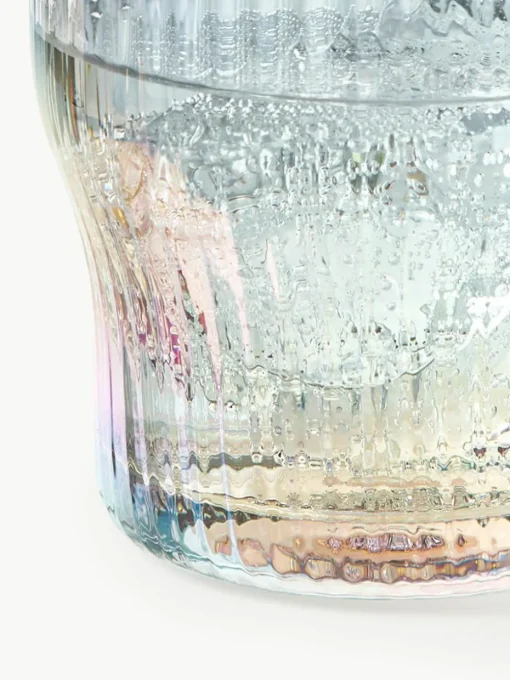 Mundgeblasene Wassergläser Juno mit Rillenrelief und Perlmuttglanz, 4 Stück