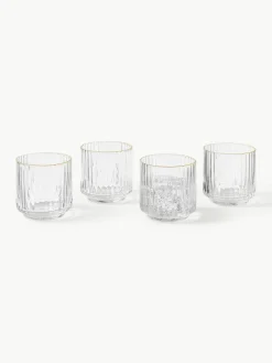 Mundgeblasene Wassergläser Aleo mit goldfarbenem Rand, 4 Stück