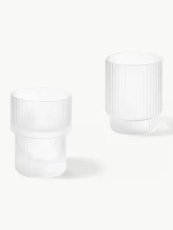 Mundgeblasene Wassergläser Ripple mit Rillenrelief, 4er-Set