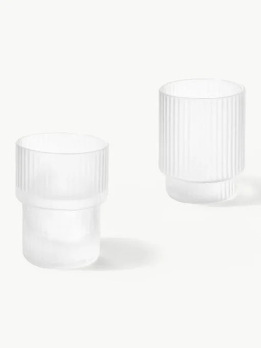 Mundgeblasene Wassergläser Ripple mit Rillenrelief, 4er-Set