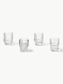 Mundgeblasene Wassergläser Ripple mit Rillenrelief, 4er-Set