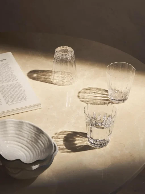 Mundgeblasene Wassergläser Scallop Glasses mit Rillenstruktur, 4 Stück