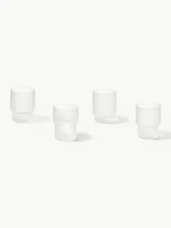 Mundgeblasene Wassergläser Ripple mit Rillenrelief, 4er-Set