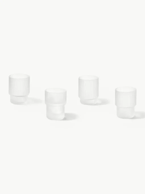 Mundgeblasene Wassergläser Ripple mit Rillenrelief, 4er-Set