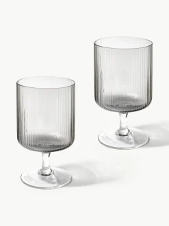 Mundgeblasene Weingläser Ripple mit Rillenrelief, 2 Stück