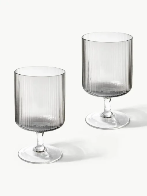 Mundgeblasene Weingläser Ripple mit Rillenrelief, 2 Stück