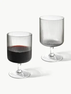 Mundgeblasene Weingläser Ripple mit Rillenrelief, 2 Stück