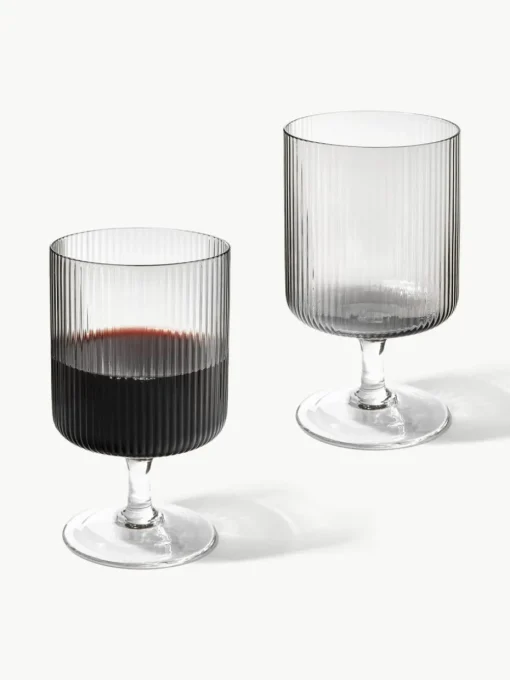 Mundgeblasene Weingläser Ripple mit Rillenrelief, 2 Stück