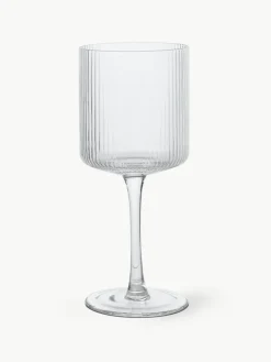Mundgeblasene Weißweingläser Ripple mit Rillenrelief, 2 Stück