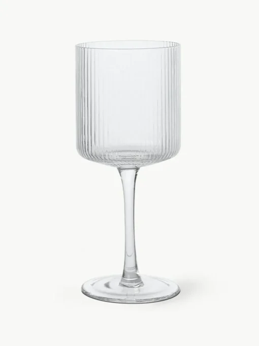 Mundgeblasene Weißweingläser Ripple mit Rillenrelief, 2 Stück