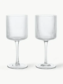 Mundgeblasene Weißweingläser Ripple mit Rillenrelief, 2 Stück