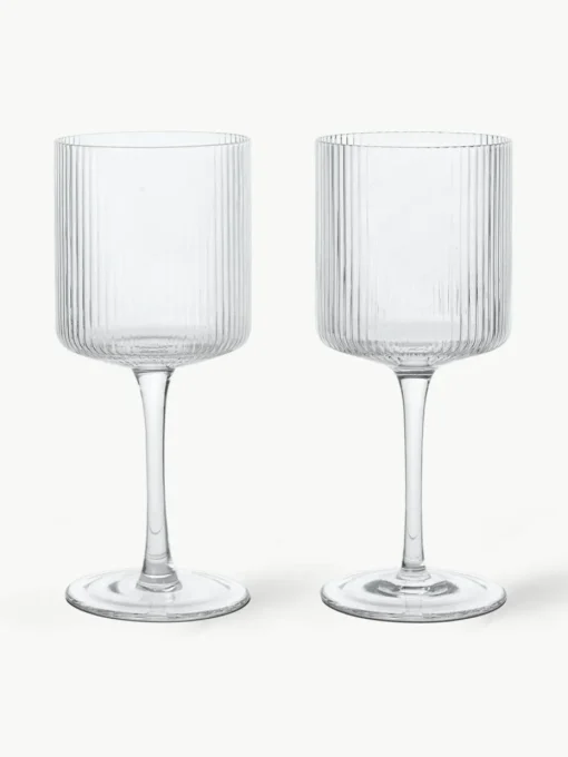 Mundgeblasene Weißweingläser Ripple mit Rillenrelief, 2 Stück