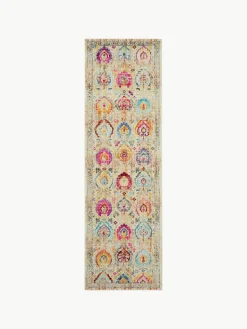 Niederflor-Läufer Kashan mit bunten Ornamenten